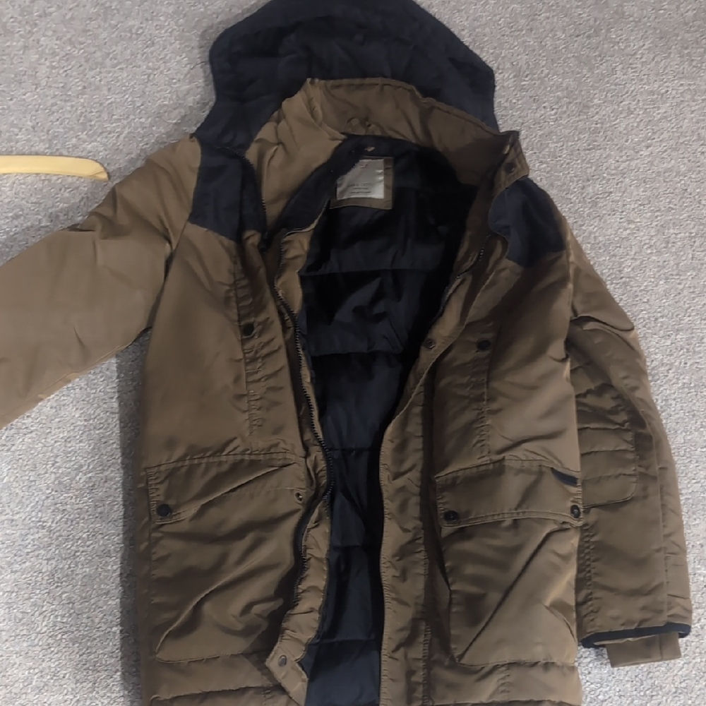 Zara Boys Olive and Black Hooded Puffer Jacket